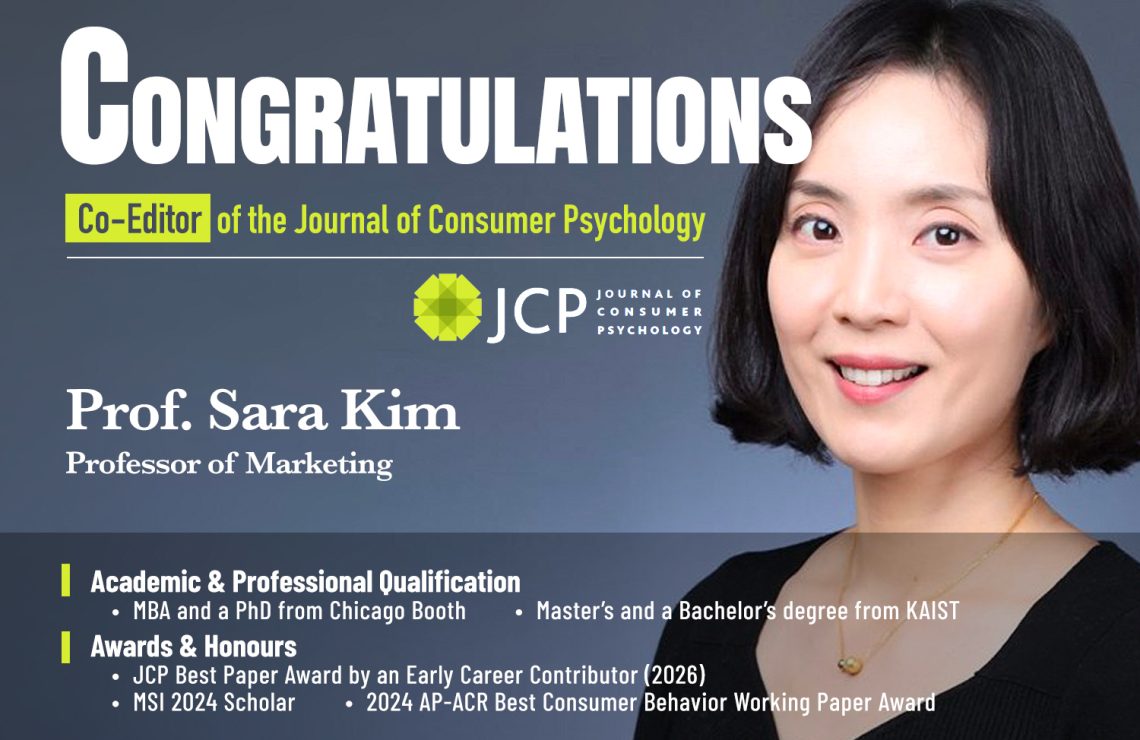 Congratulations to Prof. Sara Kim on her appointment as Co-Editor of the Journal of Consumer Psychology (JCP)!